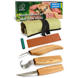 5 Piece Extended Spoon Carving Set in Canvas Tool Roll